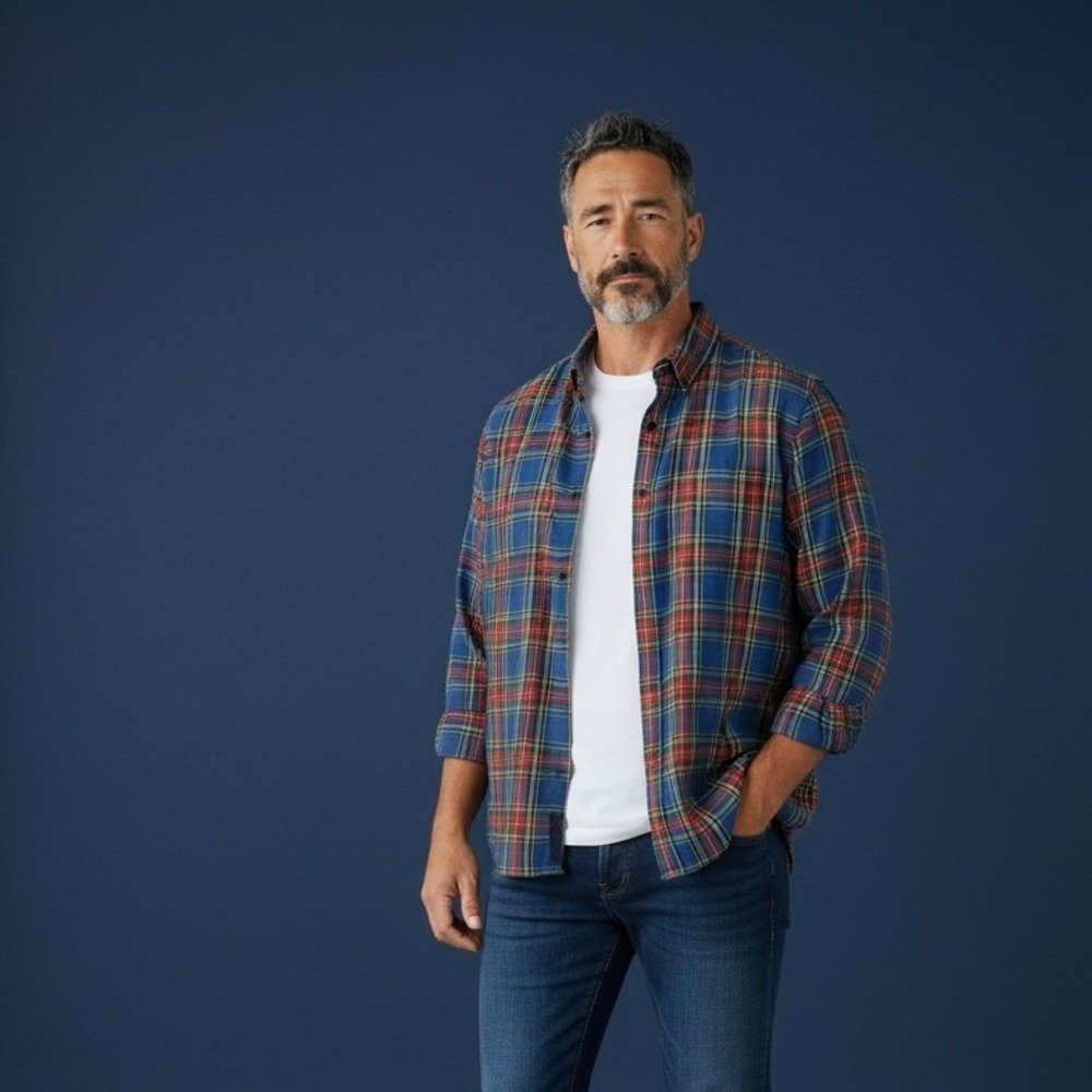 LL Bean Mens Flannel Shirt Large Blue Red Plaid Traditional Fit Cotton 228061